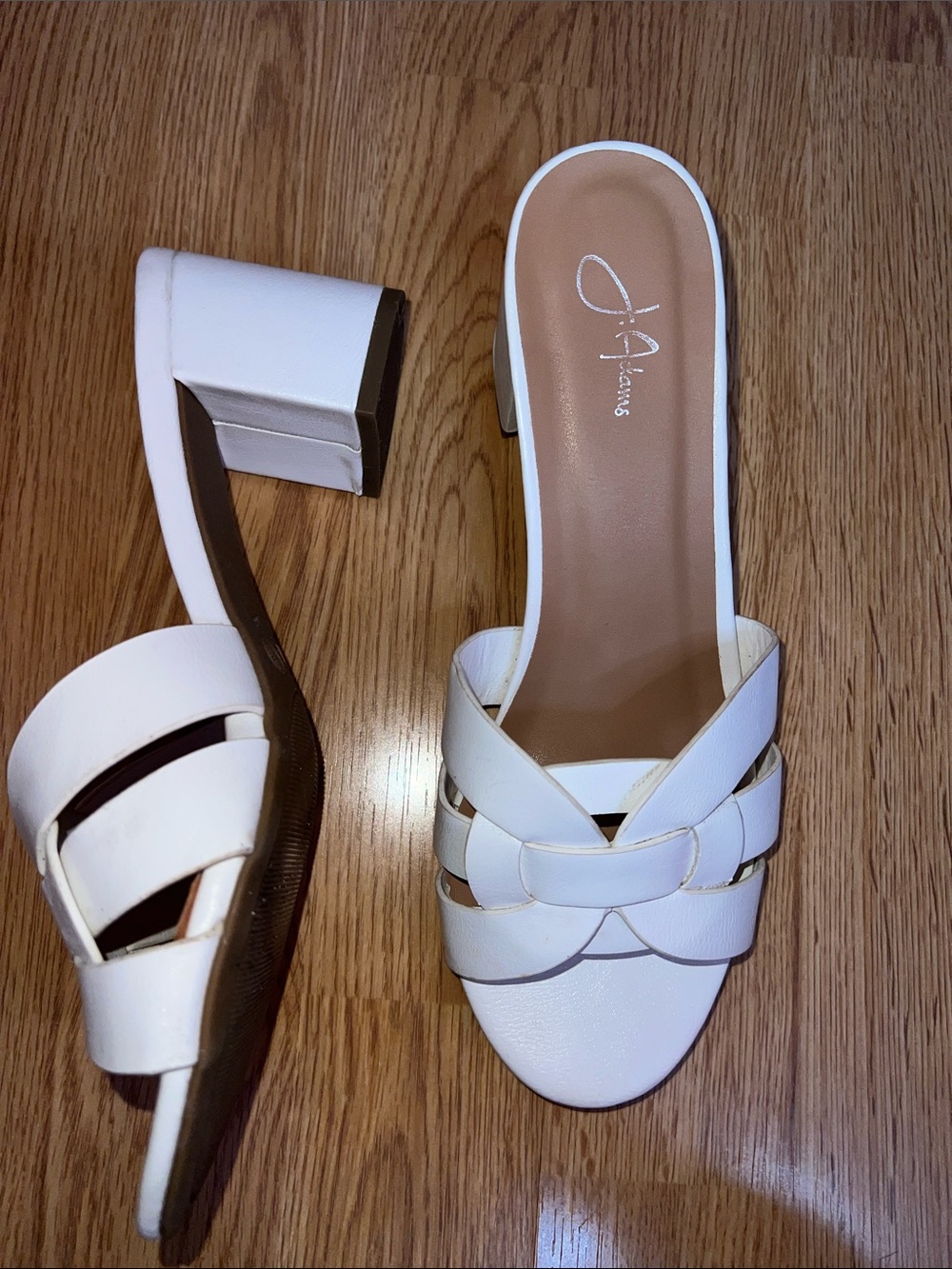 J Adams White Braided Leather Block Heel Mules